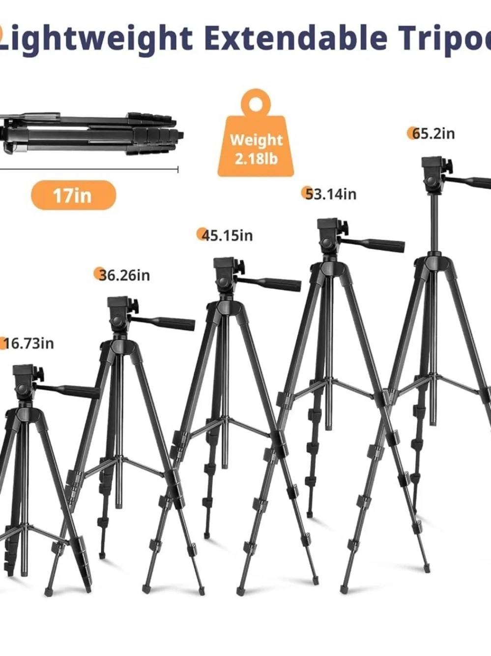 Universal Black Camera & Smartphone Tripod with Adjustable Mount